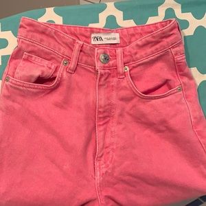Zara Bright Pink long high waisted jeans